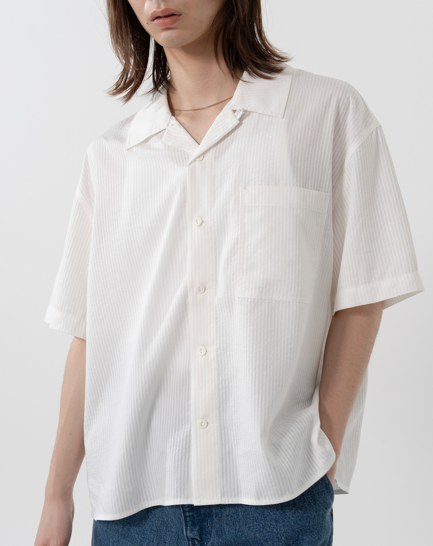 オープンカラーシアサッカーシャツ B5092