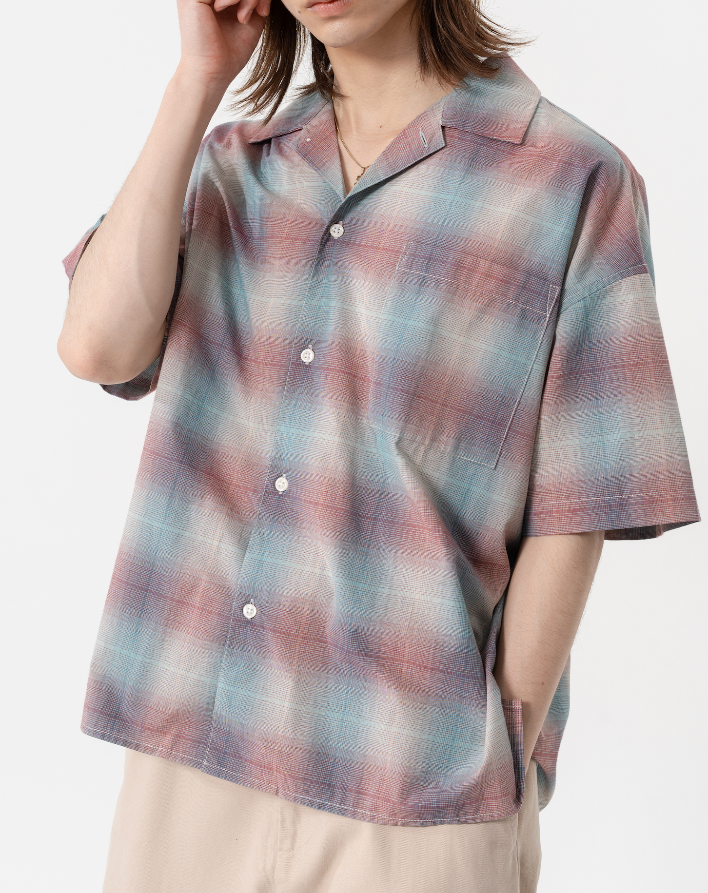 オープンカラーチェックシャツ B5088