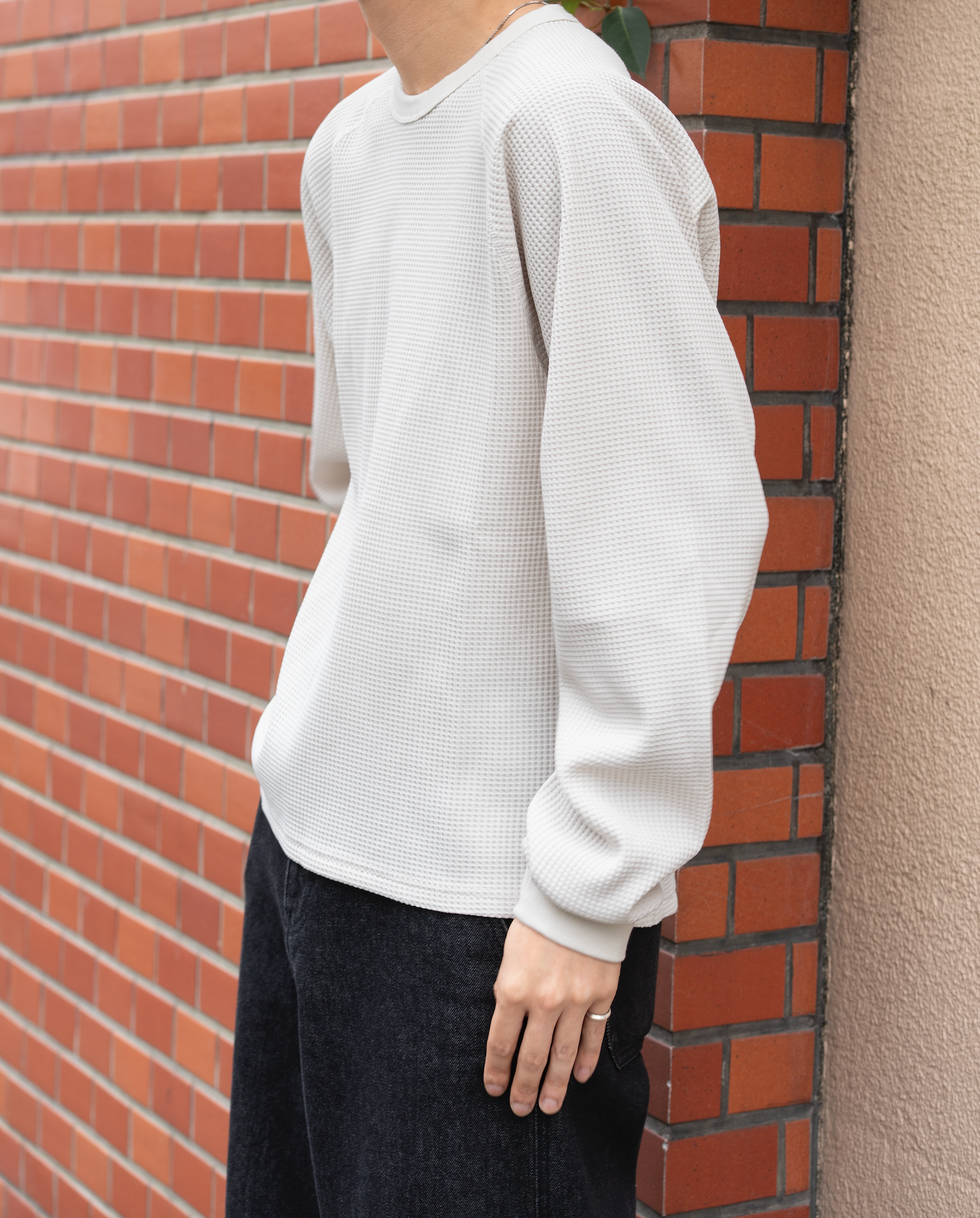 ワッフルクルーネックT B5114