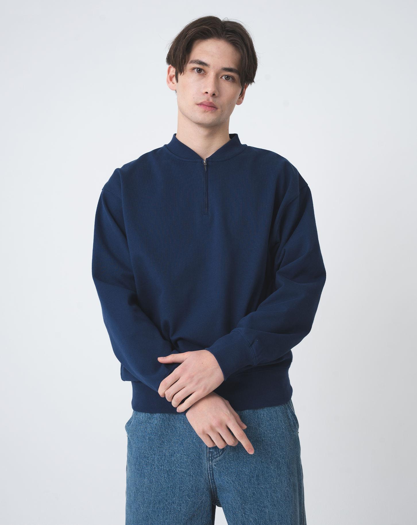 ノーカラーハーフジップスウェット B5146 カジュアル ヴィンテージ