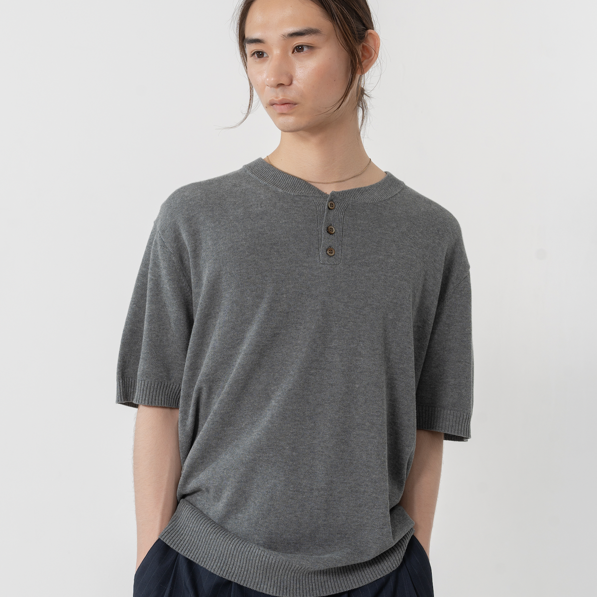 ヘンリーネックニットT B5076 シティガール シティボーイ カジュアル