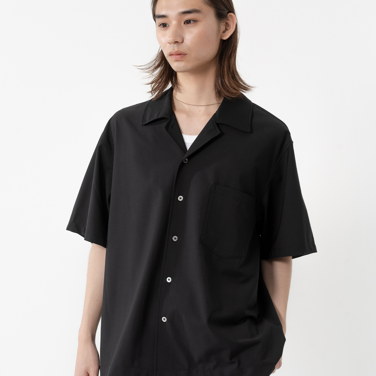 OVERCOAT オープンカラーシャツ　グリーン　サイズ1 長袖シャツ とろみ素材 オーバーサイズ 開襟シャツ メンズシャツ
