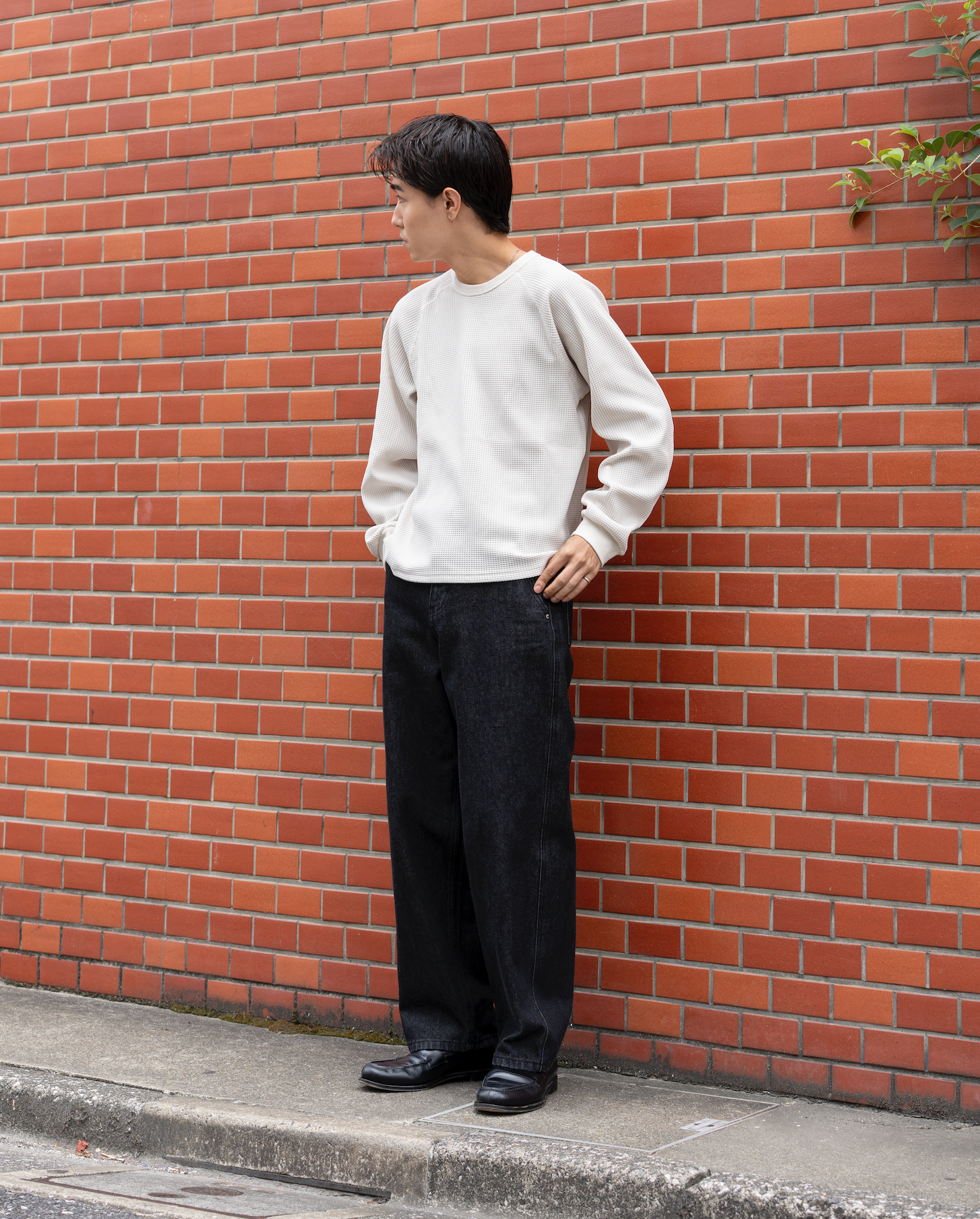 ワッフルクルーネックT B5114
