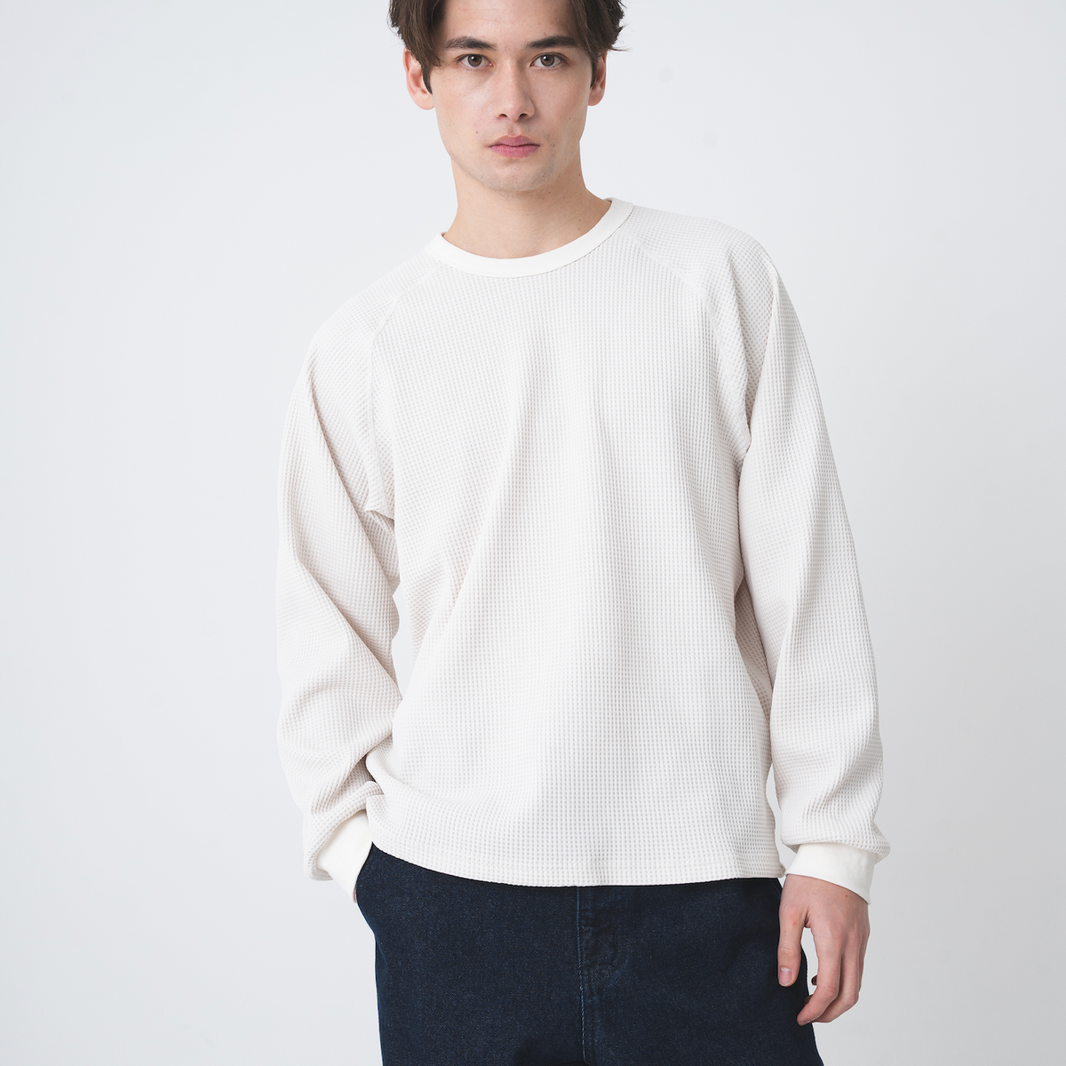 BONBON ワッフルクルーネックT B5114 白黒セット ワッフルクルーネックT B5114 メンズファッション ファッション ユニ