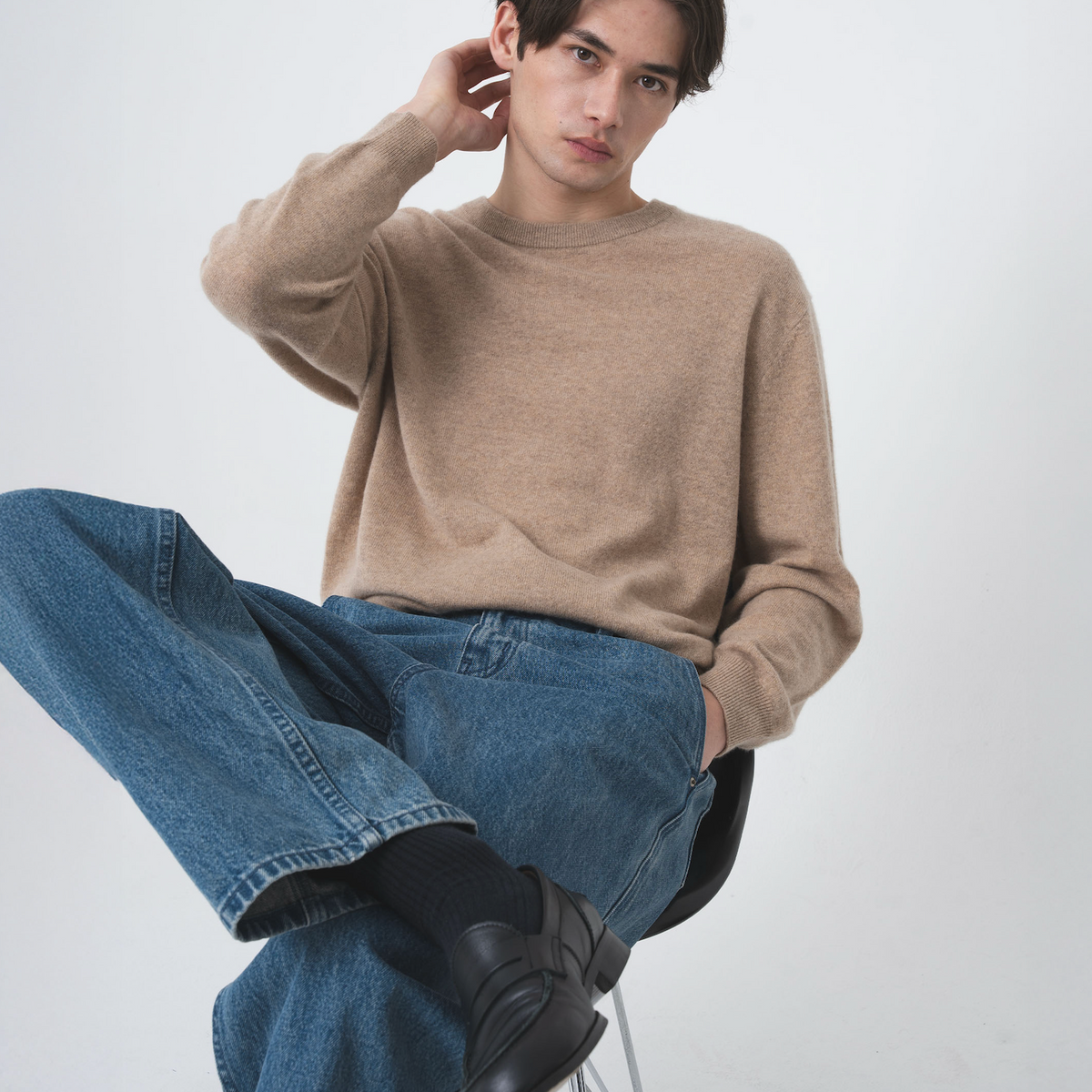 カシミヤクルーネックセーターB5111 ニット カシミヤ セーター メンズ